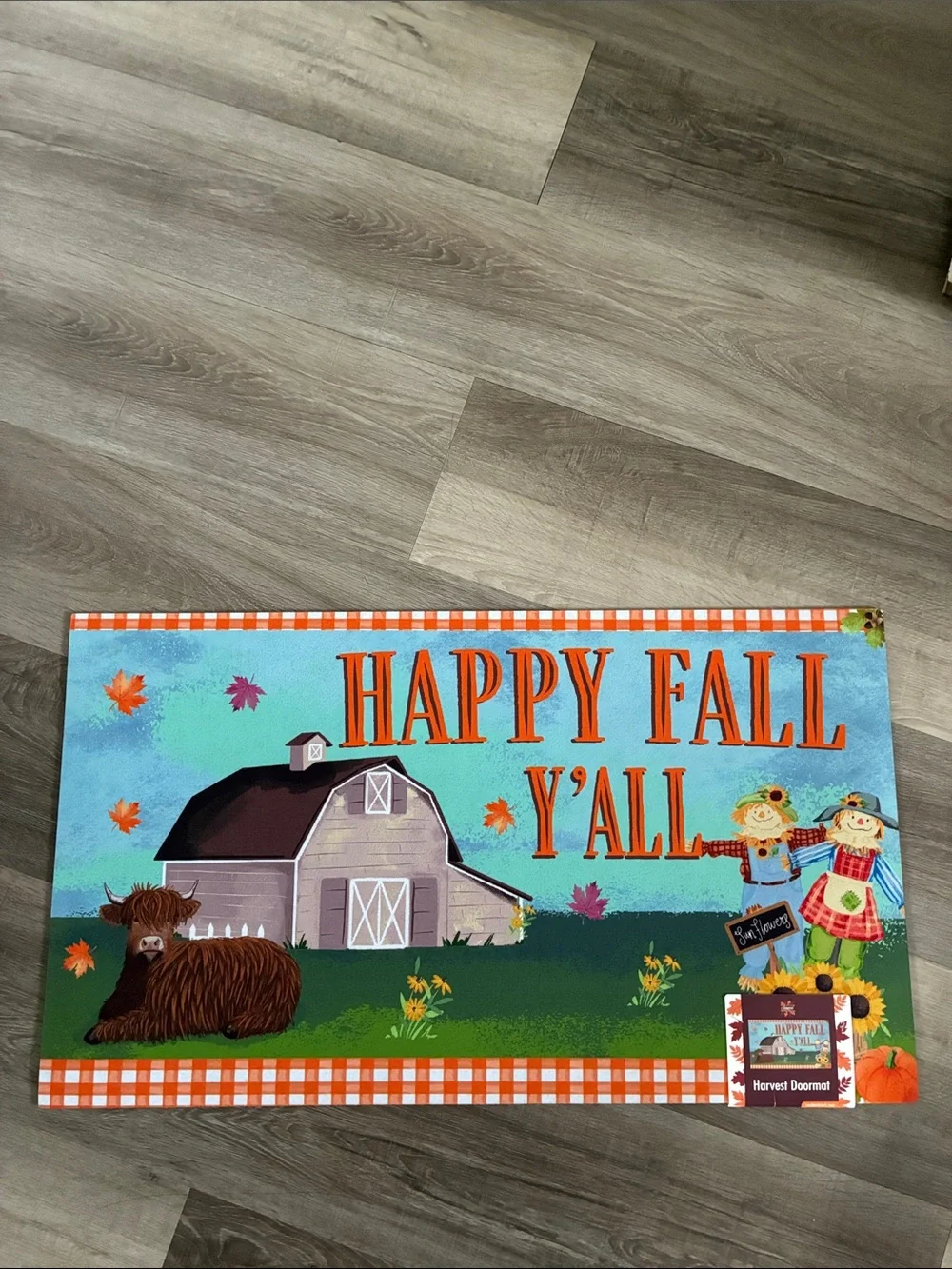 NWT- Happy Fall Y'all- Fall Harvest Doormat with Anti Skid Rubber Back 16x28